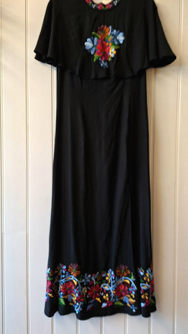 RIXO black long floral embroidered dress 14