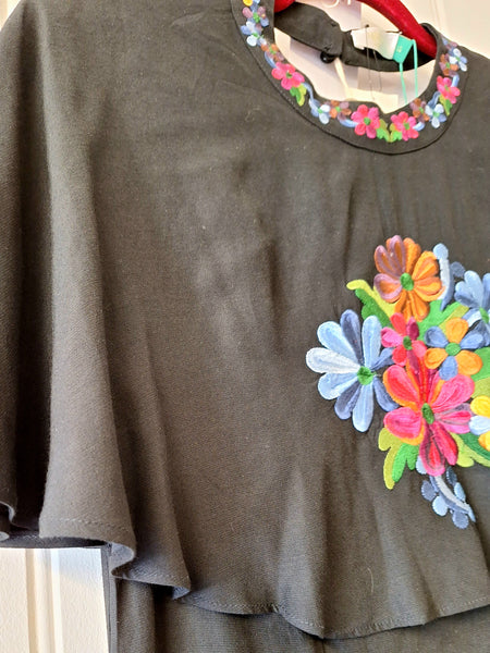 RIXO black long floral embroidered dress 14