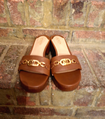 Ralph Lauren tan wedge sliders 5