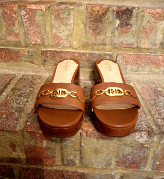 Ralph Lauren tan wedge sliders 5