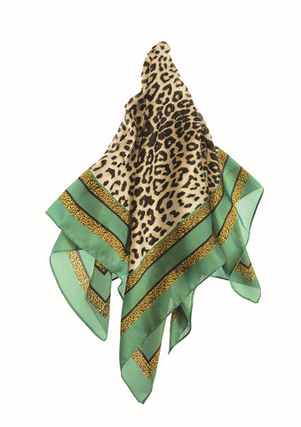 Hot Tomato square scarve- Green and animal print