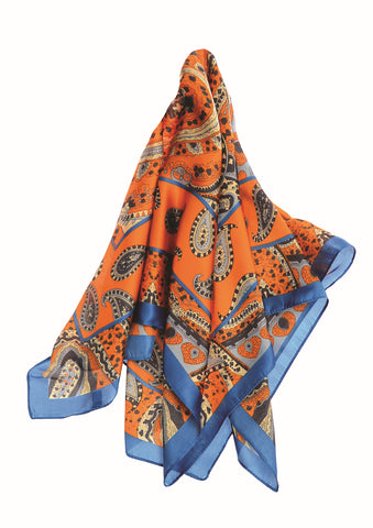 Hot Tomato square scarve- Blue and orange