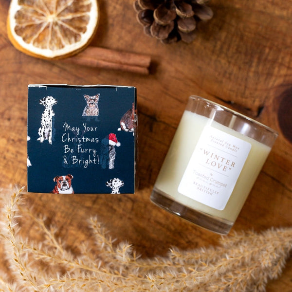 Toasted Crumpet Votive boxed candle -Christmas dogs