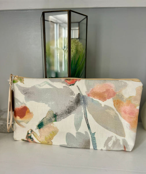 Handsewn abstract print zipped fabric bag