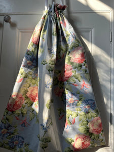 Hand made blue and pink floral drawstring bag