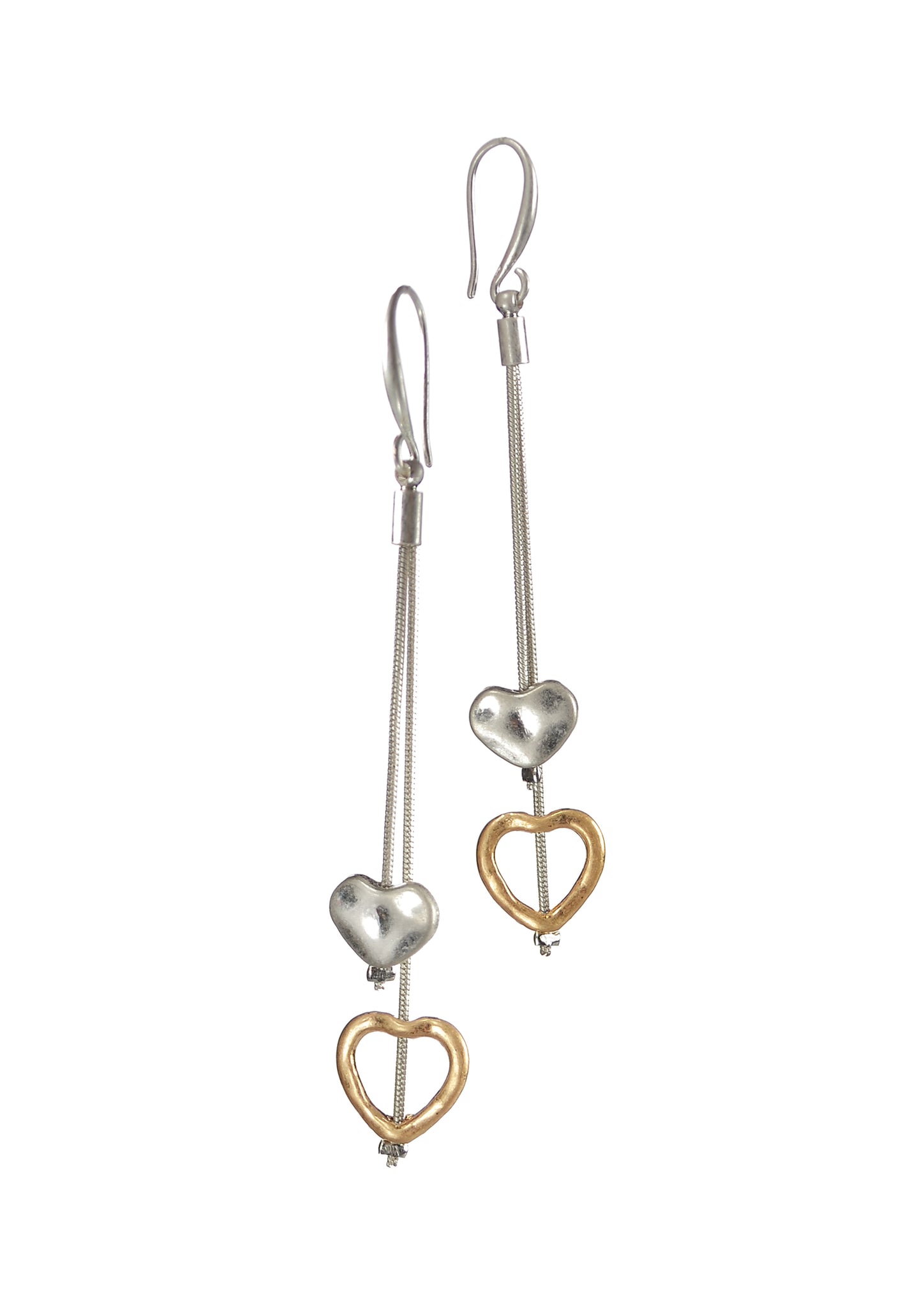 Double heart chain drop earrings
