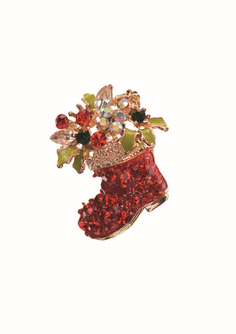 Hot Tomato Festive boot with flowers brooch