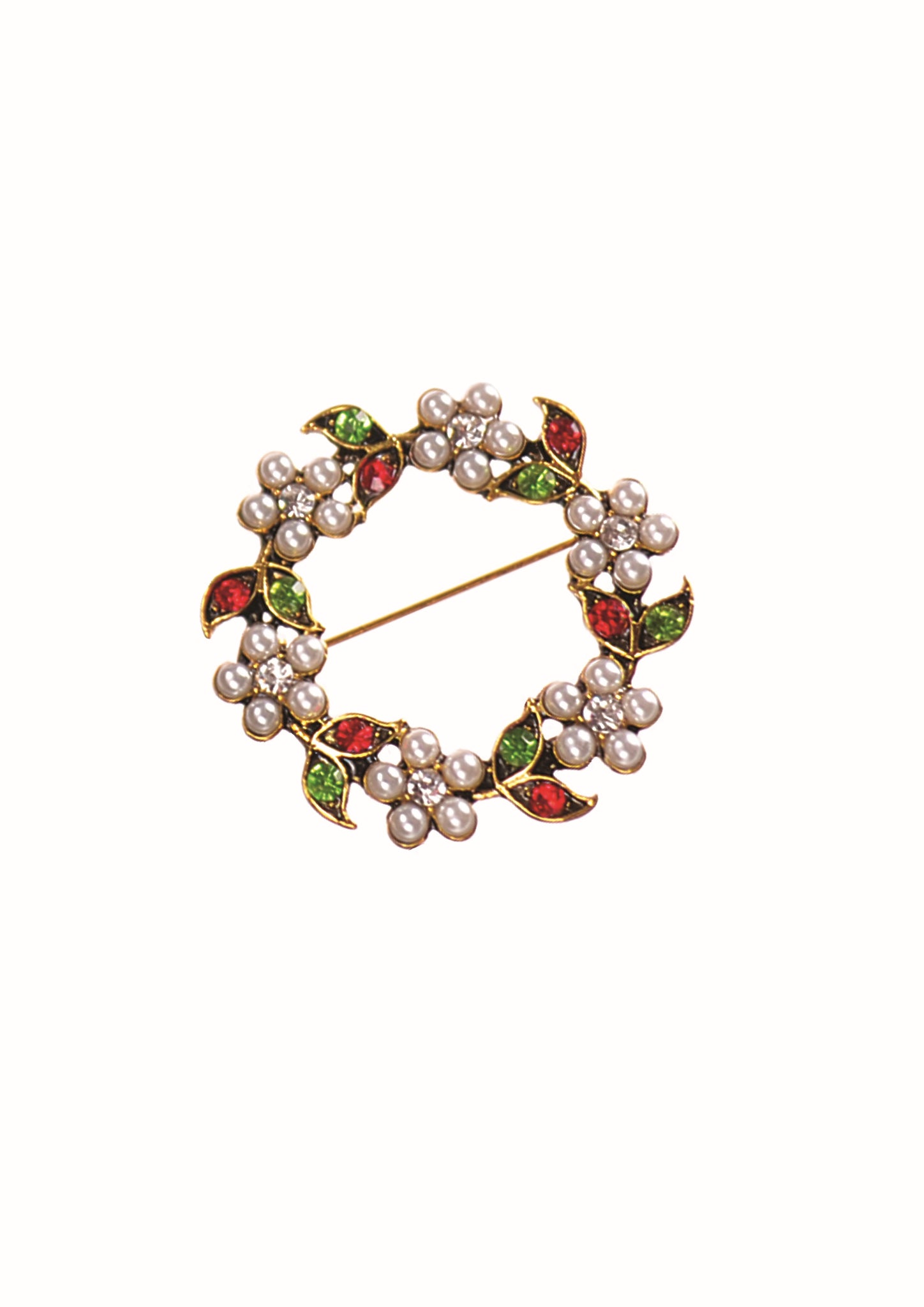 Hot Tomato Festive pearl wreath brooch