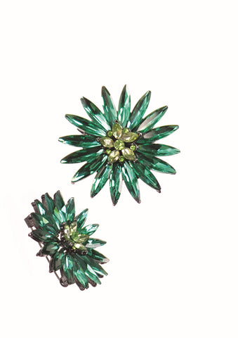 Hot Tomato  Flower burst brooch- Green