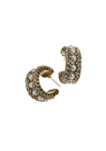 Hot Tomato pearl and crystal hoop earrings