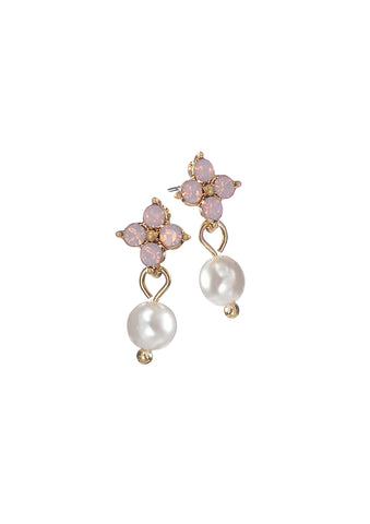 Mini flower stud earring with faux pearl droplet