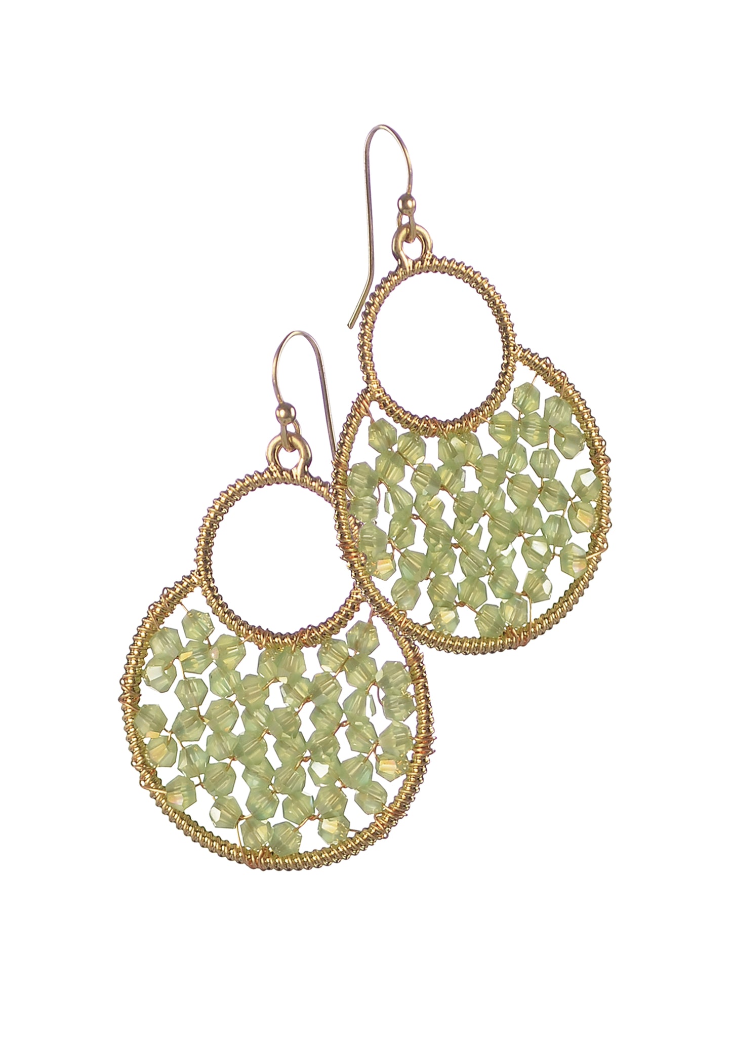 Circle framed beaded drop earrings