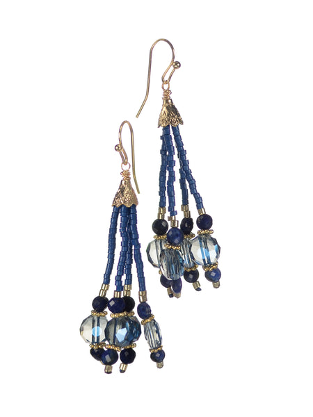 Seed drop bead and crystal earrings