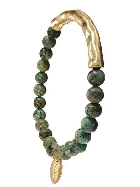 Stone bead and metal bar bracelet