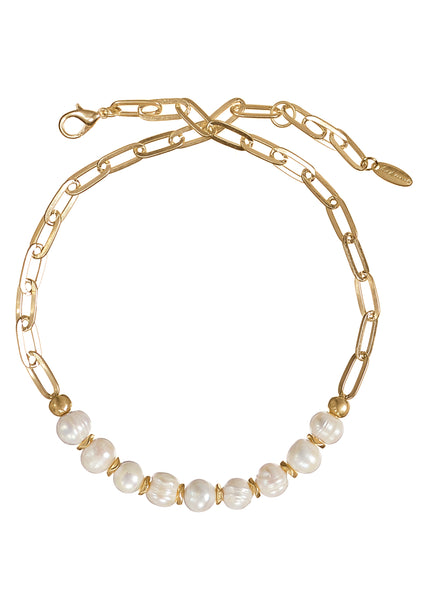 Natural pearl linked neckalce