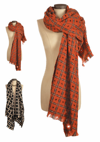 Waffle weave check scarve - 2 colours