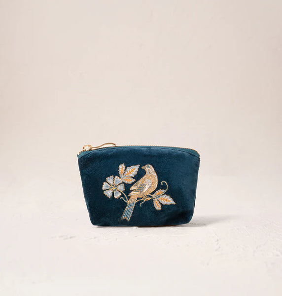 Elizabeth Scarlett coin purse-Botanical birds Ink blue