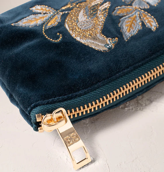 Elizabeth Scarlett coin purse-Botanical birds Ink blue