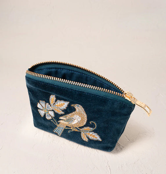 Elizabeth Scarlett coin purse-Botanical birds Ink blue
