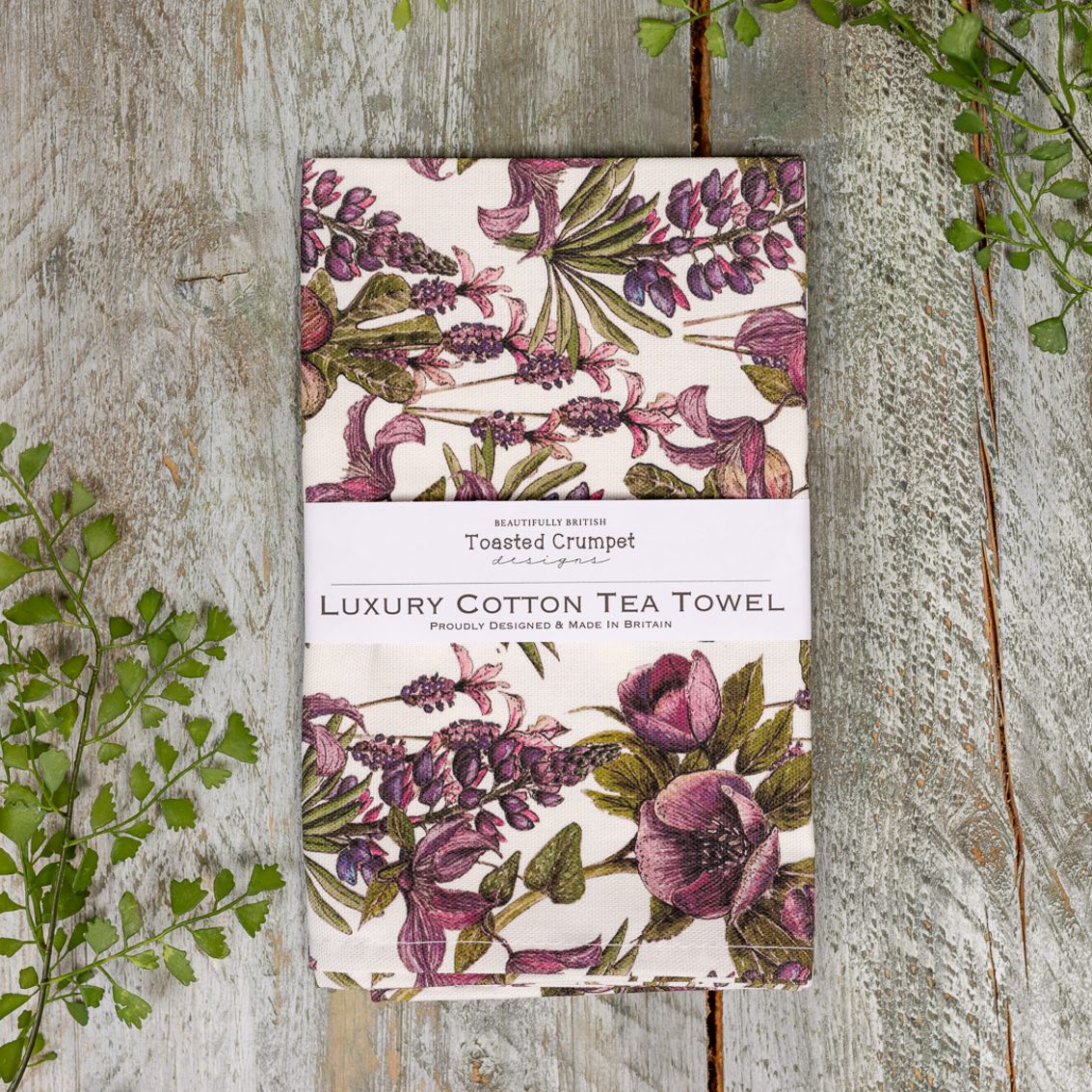 Toasted Crumpet tea towel- Mulberry