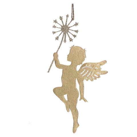 Gold metal fairy with wand hanging decoration