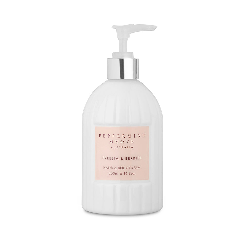PEPPERMINT GROVE BRAND HAND AND BODY CREAM PUMP ACTION GIFT FREESIA AND BERRIES