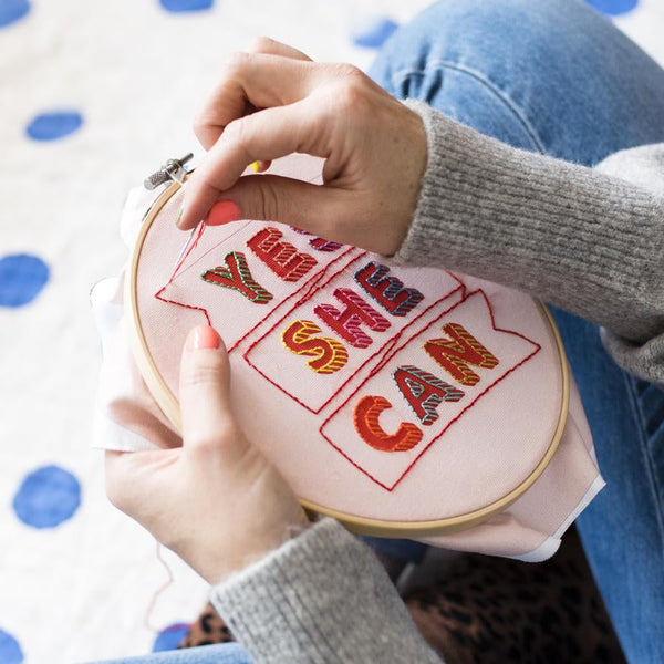 Cotton Clara Yes She Can embroidery hoop kit- red